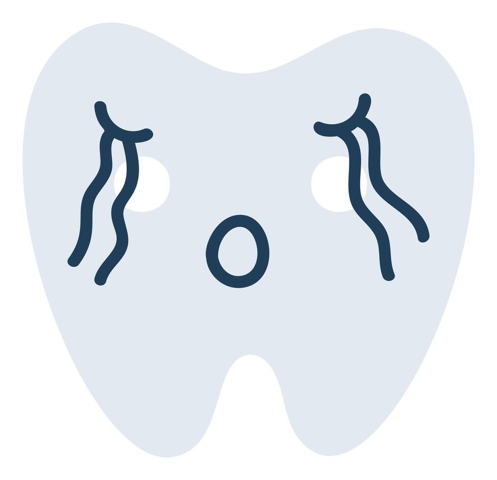 grigio frustrato dente emoji icona. carino dente carattere. oggetto medicina simbolo piatto arte. cartone animato elemento per dentale clinica disegno, manifesto vettore