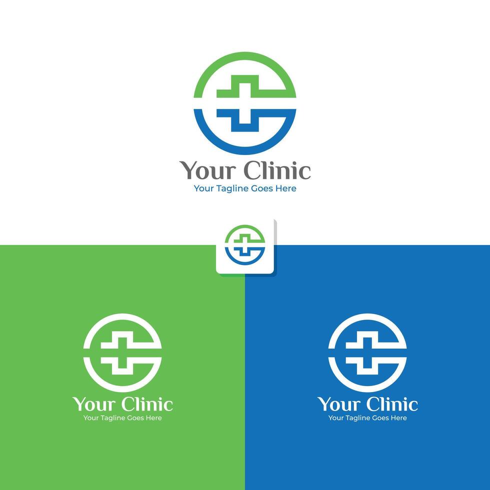 Salute clinica logo design con più icona. elegante minimalista logo vettore