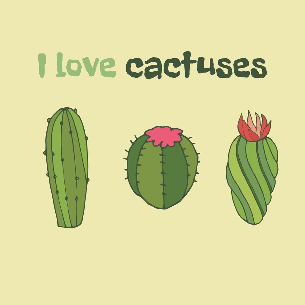 cartolina divertente. adoro i cactus illustrazione vettoriale. immagine luminosa. vettore