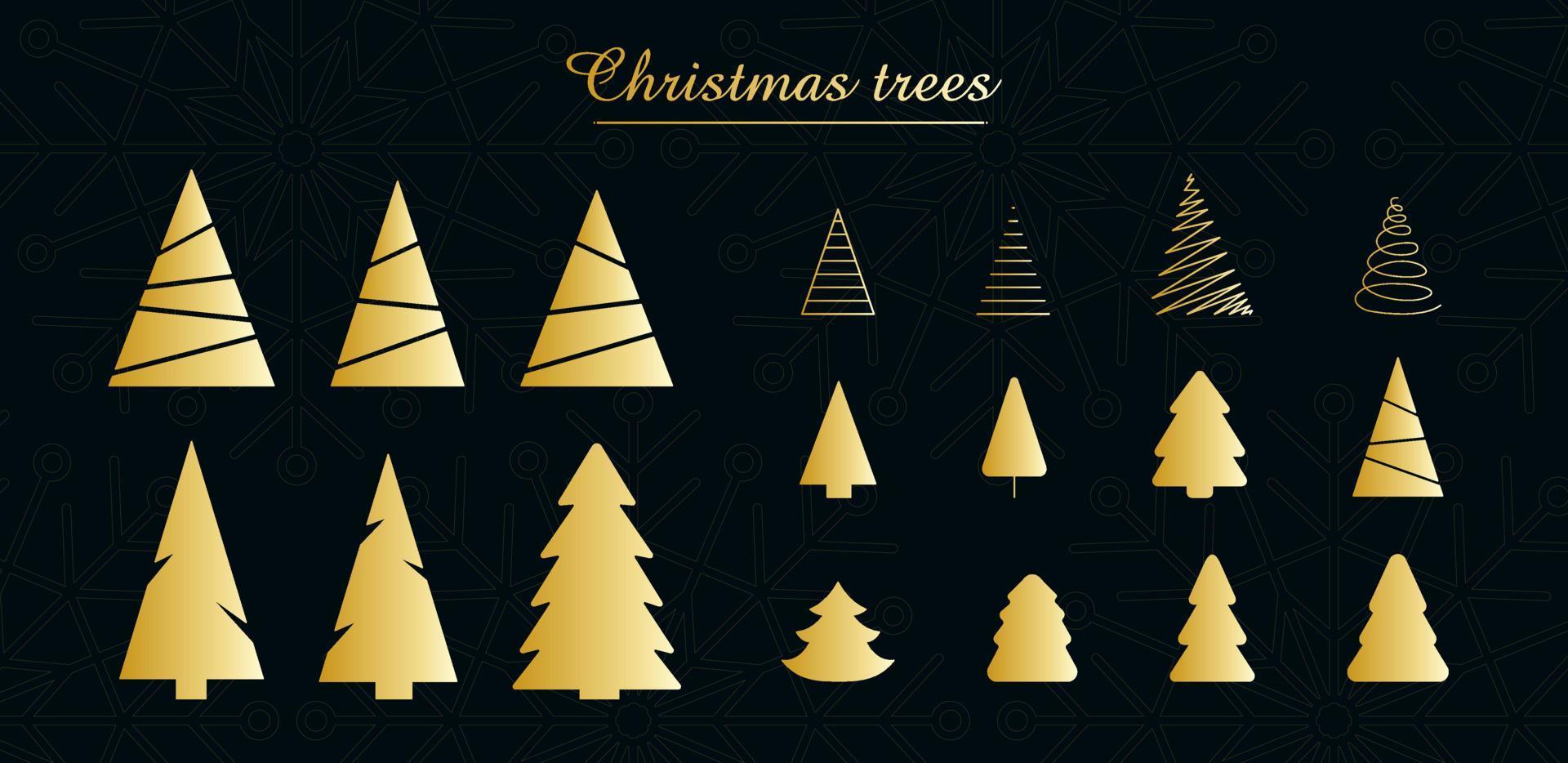 alberi di natale - set di 18 icone dorate. buon natale e felice anno nuovo 2022. illustrazione vettoriale. vettore