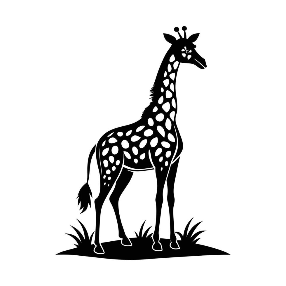 un' giraffa con un' nero e bianca disegno su bianca sfondo vettore