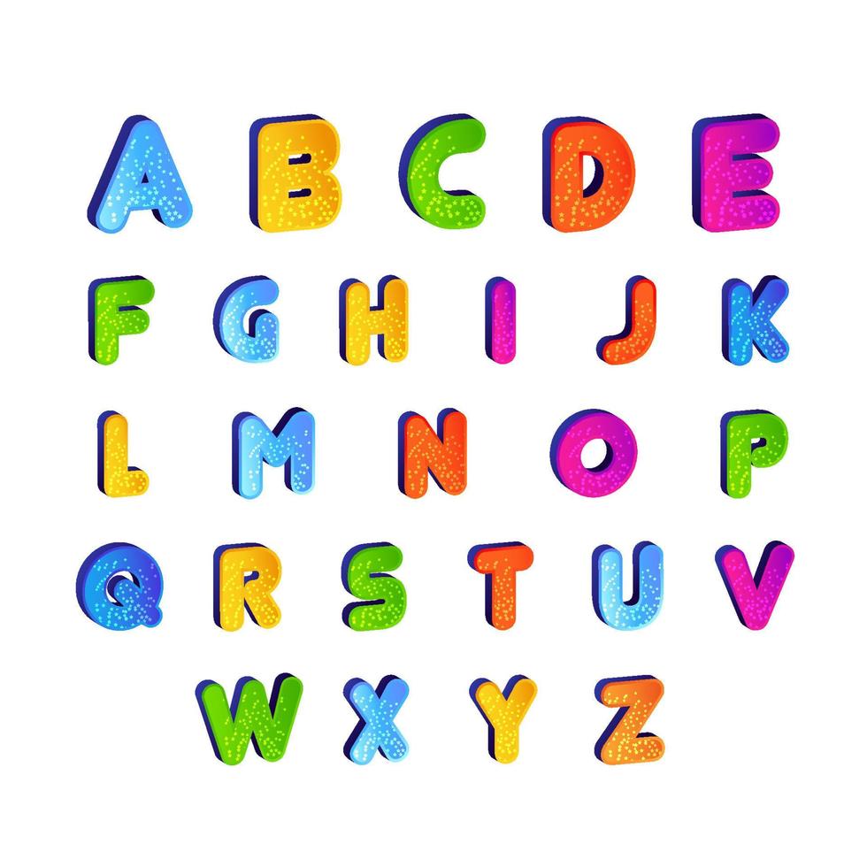 set di bambini font alfabeto vettoriale in disegni colorati. lettere alfabetiche dei cartoni animati per il bambino