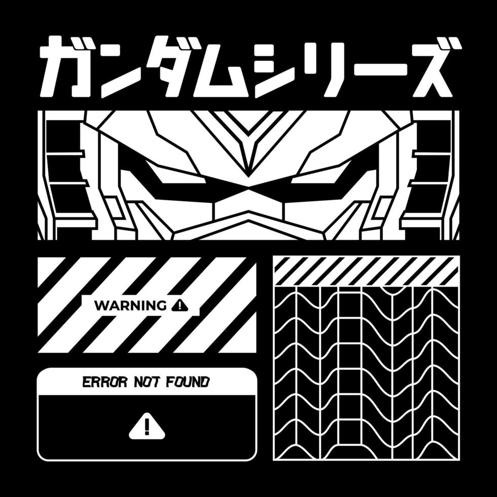 illustrazioni vettoriali di eye's of robo artwork, con traduzione di testo giapponese gundam series