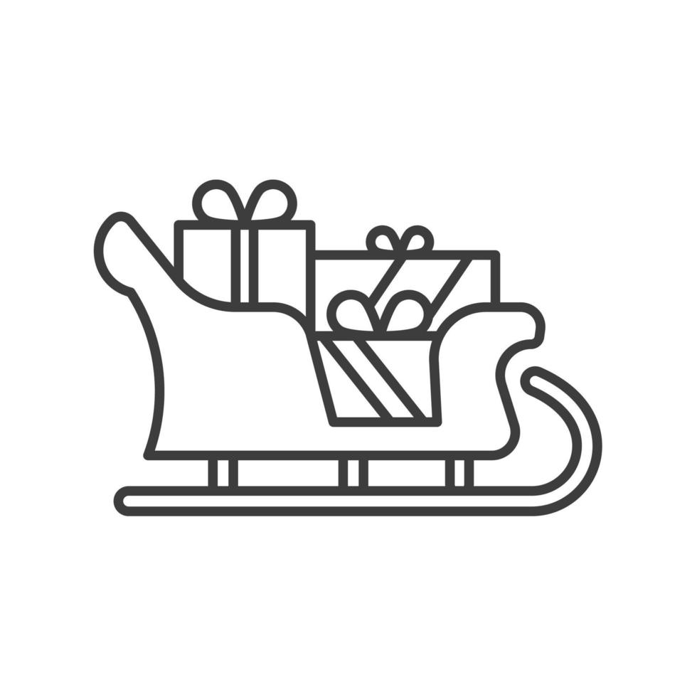 icona lineare della slitta di Babbo Natale. illustrazione di linea sottile. carrozza di natale con il simbolo del contorno dei regali. disegno vettoriale isolato contorno