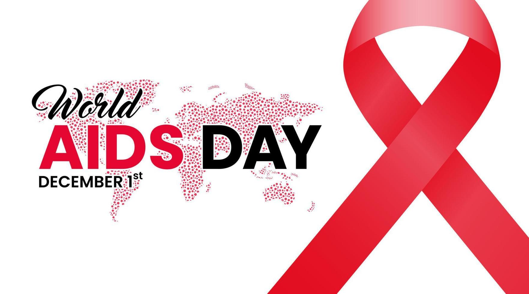 sfondo della giornata mondiale dell'aids con nastro rosso e mappa del mondo astratta dei mezzitoni vettore