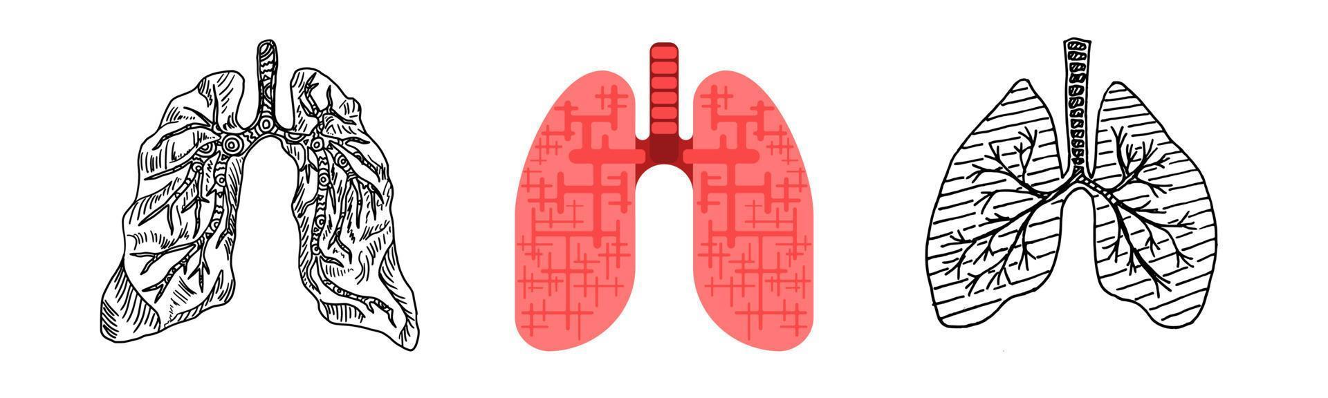 disegno di uno stile piatto di schizzo di scarabocchio del polmone umano vettore