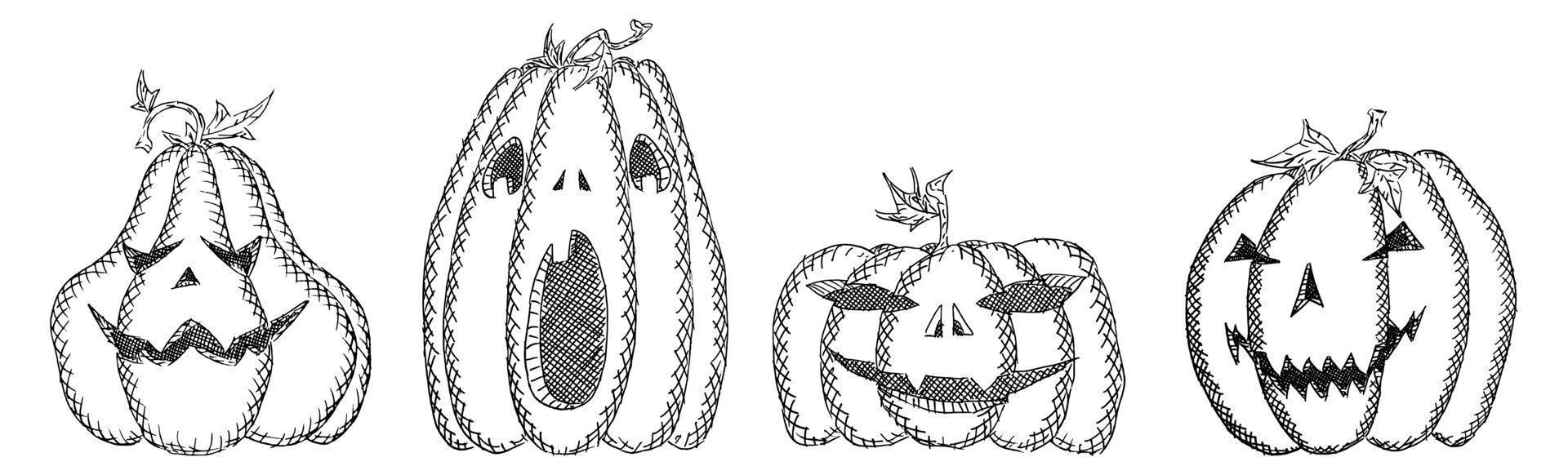 una selezione di schizzi di zucca sporchi per halloween su sfondo bianco vettore