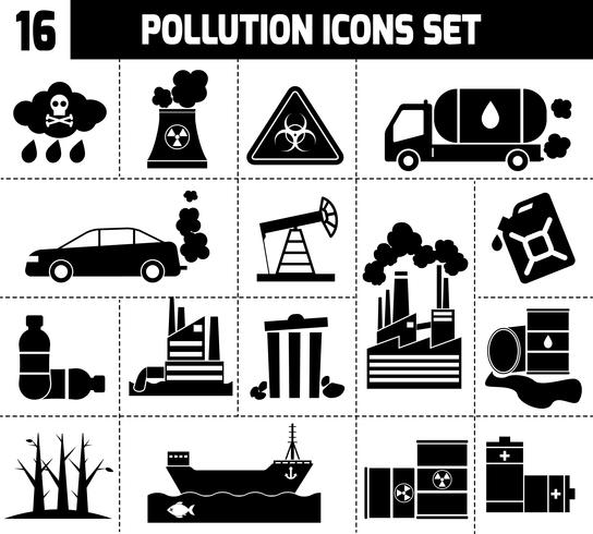 Icone di inquinamento nere vettore