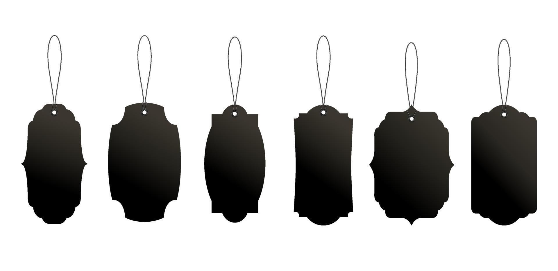 set di etichette nere per il prezzo o per il bagaglio di forme vintage con corda. vettore