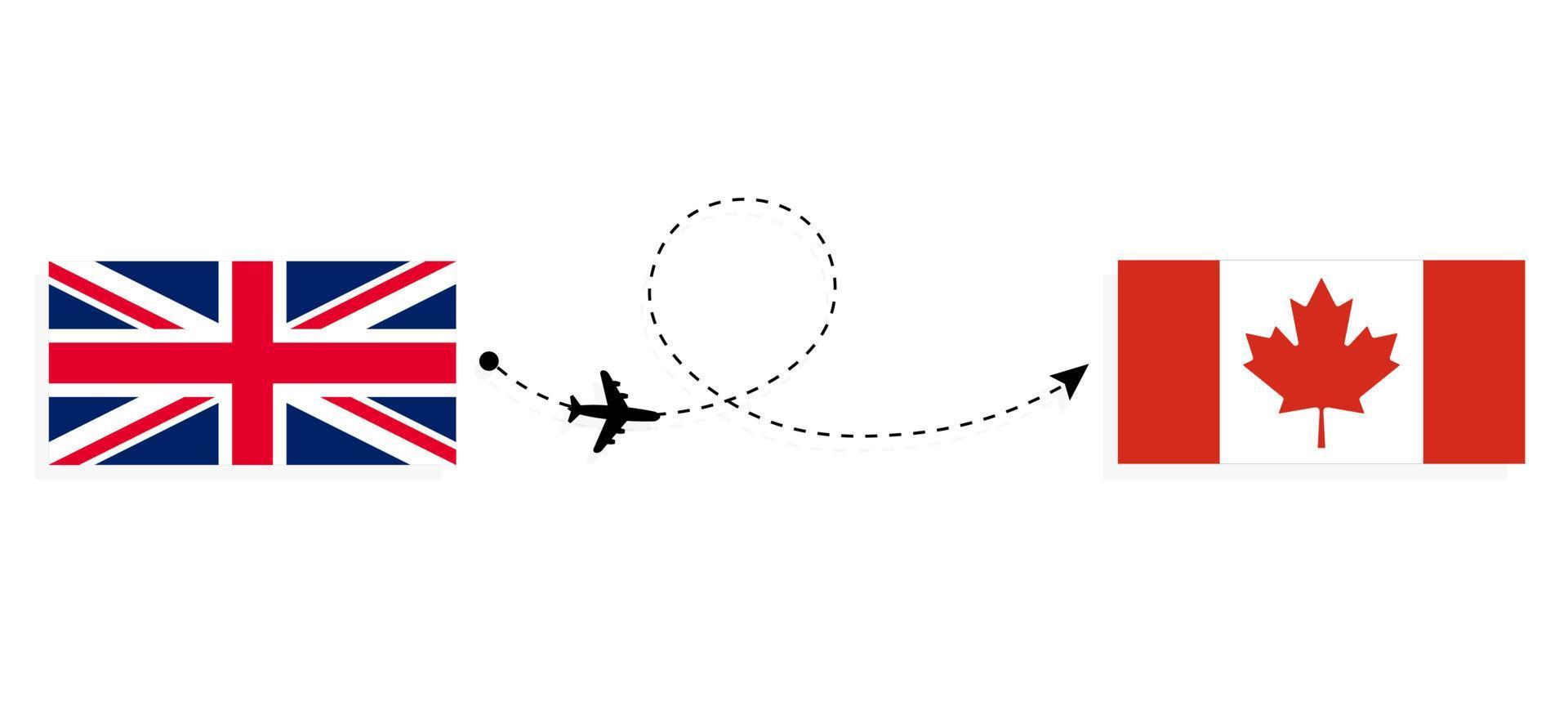 volo e viaggio dal Regno Unito di Gran Bretagna al Canada con il concetto di viaggio in aereo passeggeri vettore