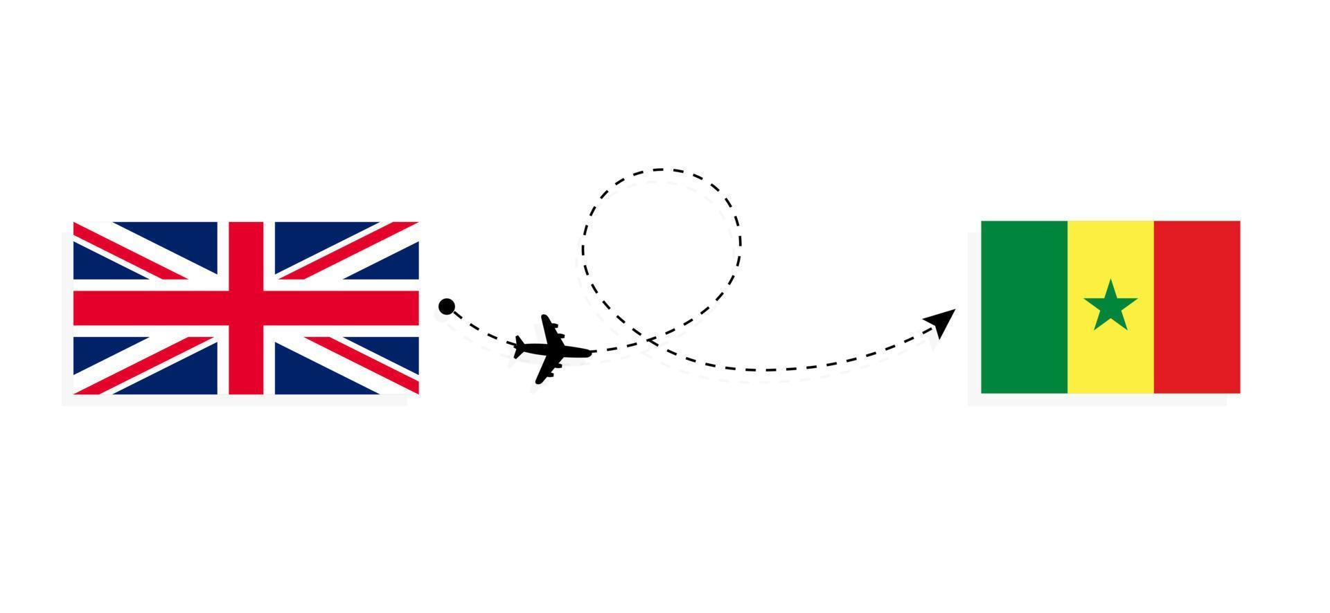 volo e viaggio dal regno unito di gran bretagna al senegal con il concetto di viaggio in aereo passeggeri vettore