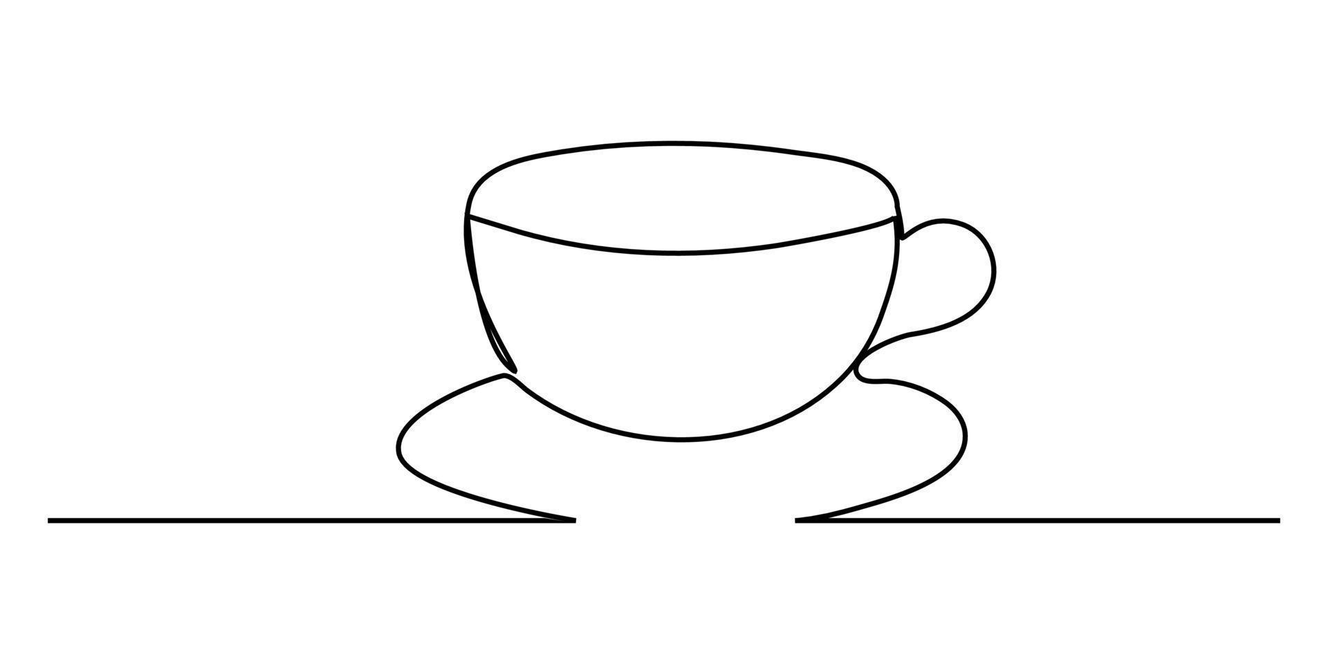 arte a linea continua o un disegno a tratteggio di caffè, caldo. e concetto di negozio di tazze da caffè vettore