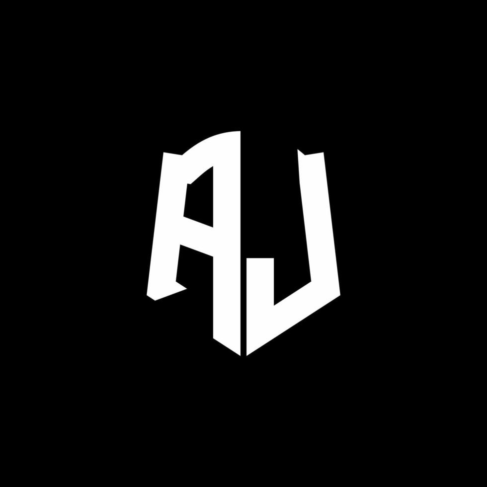 aj monogramma lettera logo nastro con stile scudo isolato su sfondo nero vettore