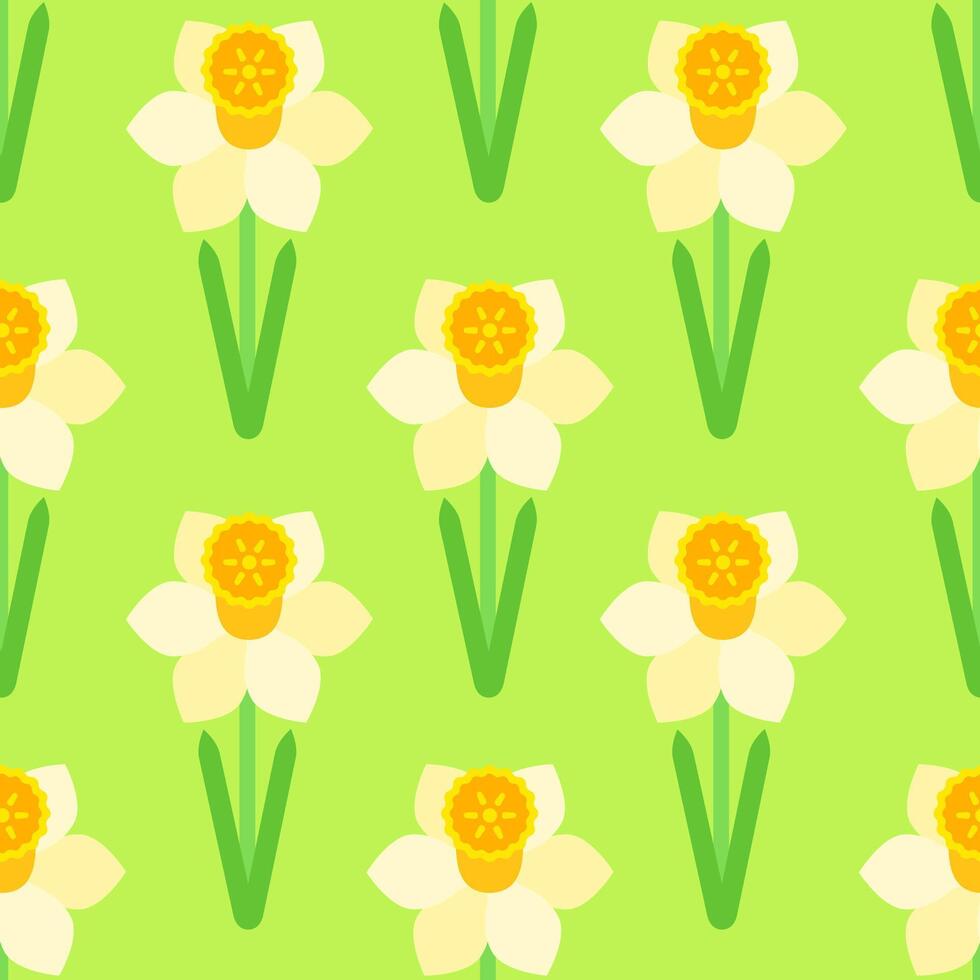 Narciso fiori senza soluzione di continuità modello. floreale illustrazione su verde sfondo. vettore