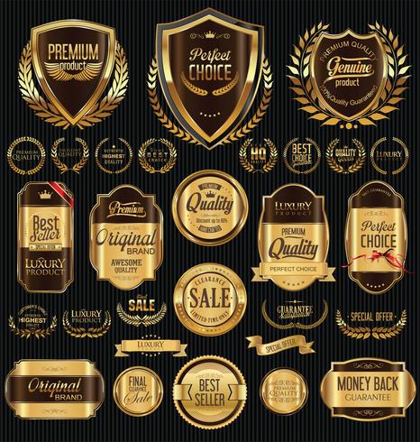 Distintivi ed etichette d&#39;oro di lusso premium vettore