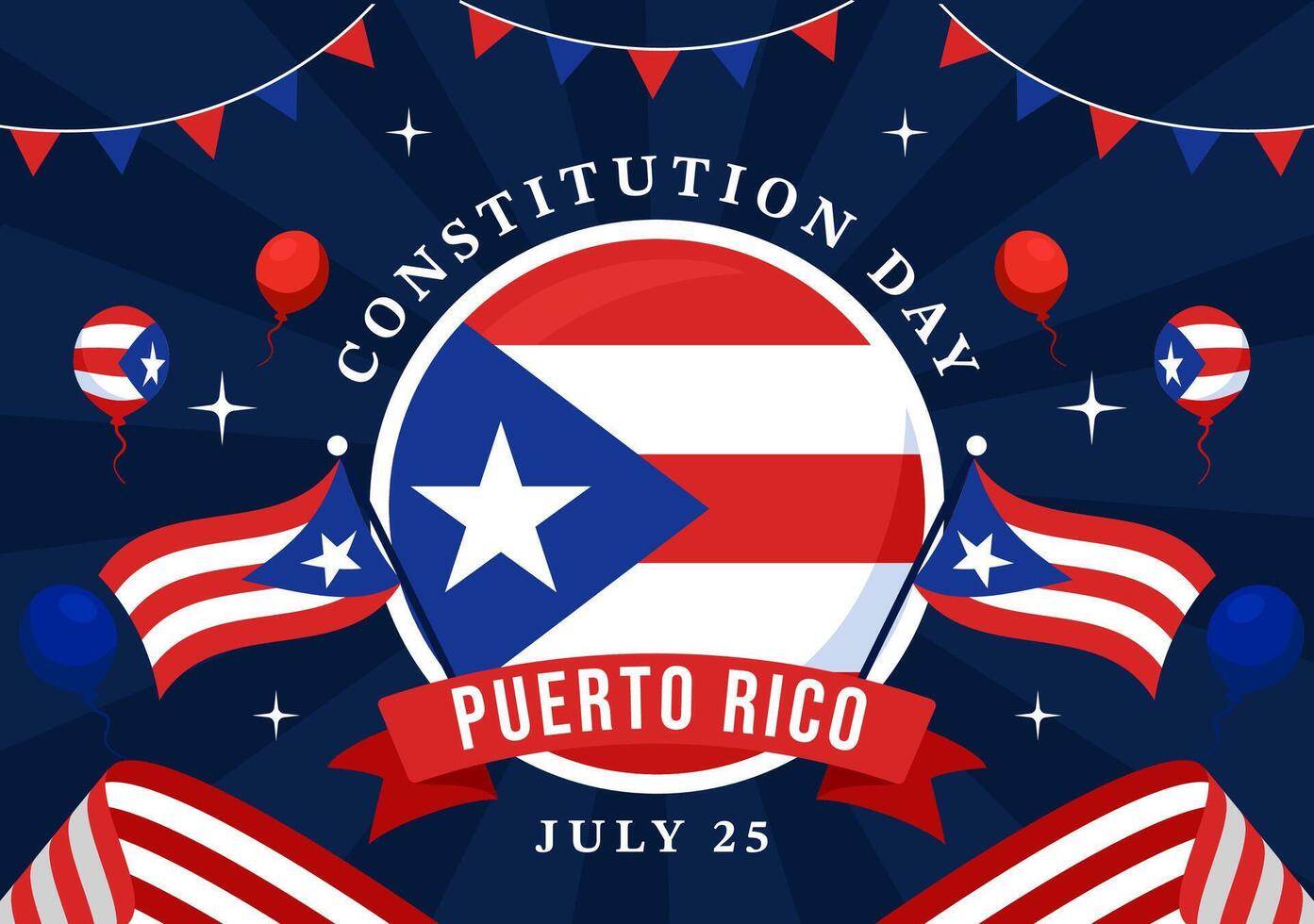 contento puerto stecca costituzione giorno illustrazione su 25 luglio con agitando bandiera e nastro nel nazionale vacanza piatto cartone animato sfondo design vettore