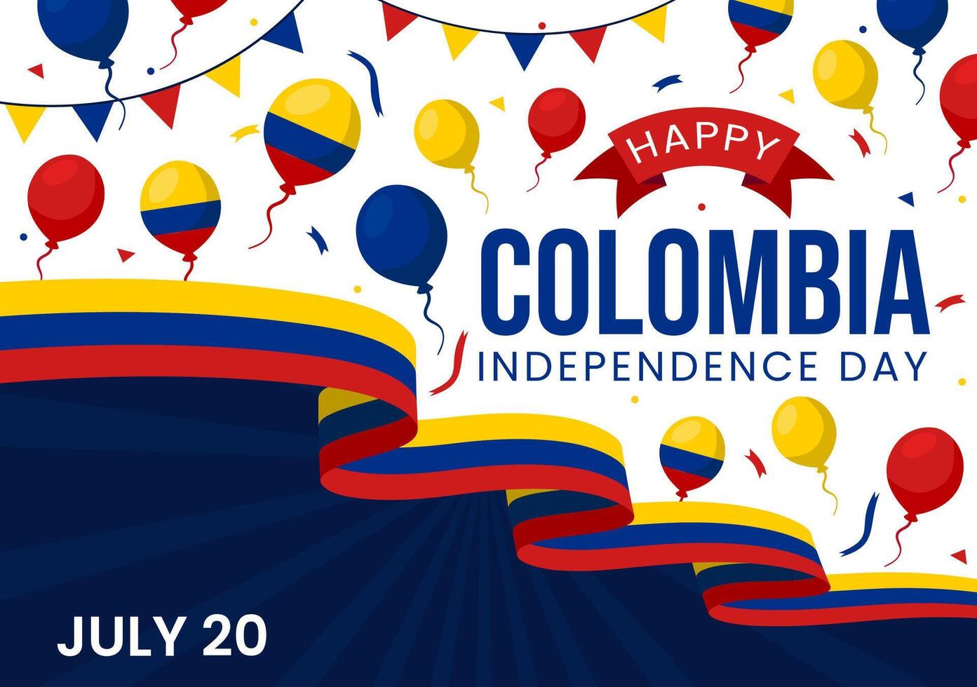 contento Colombia indipendenza giorno illustrazione su 20 luglio con agitando bandiera e nastro nel nazionale vacanza celebrazione piatto cartone animato sfondo vettore