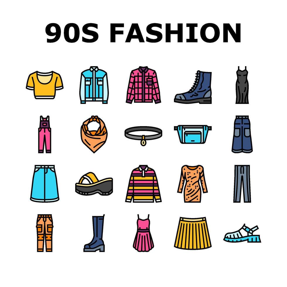 anni 90 Vintage ▾ moda retrò anni 80 icone impostato vettore
