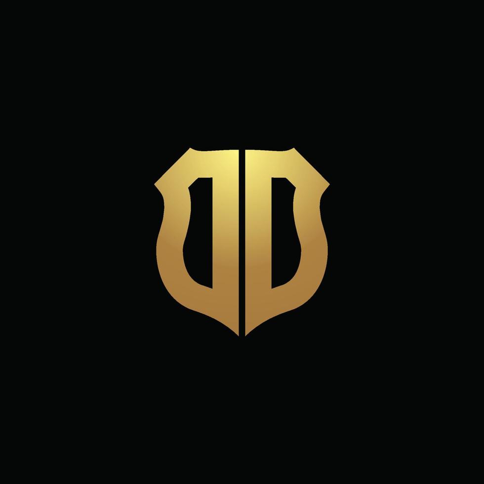 dd logo monogramma con colori dorati e modello di design a forma di scudo vettore