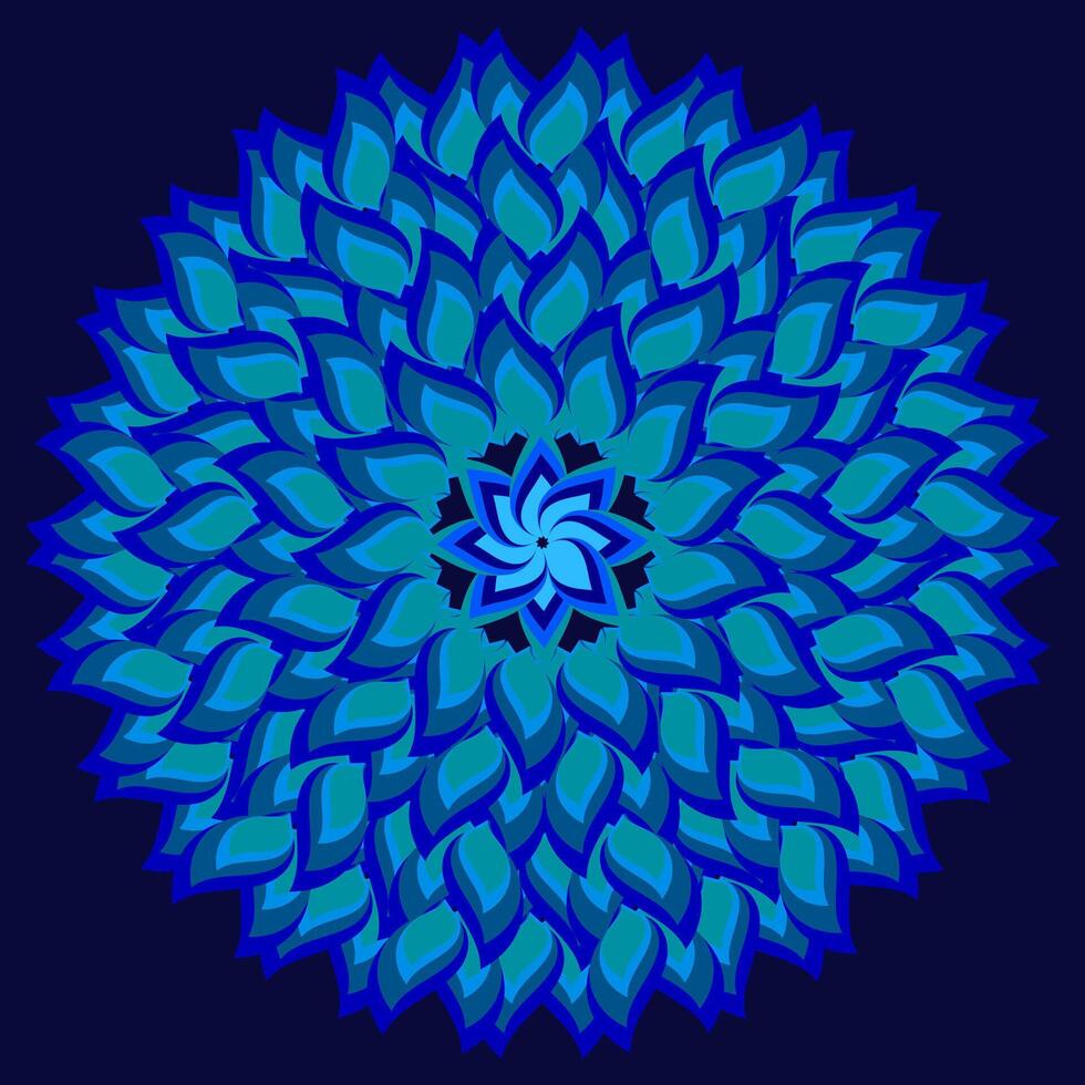 il giro astratto modello nel il modulo di un' blu fiore su un' nero sfondo vettore
