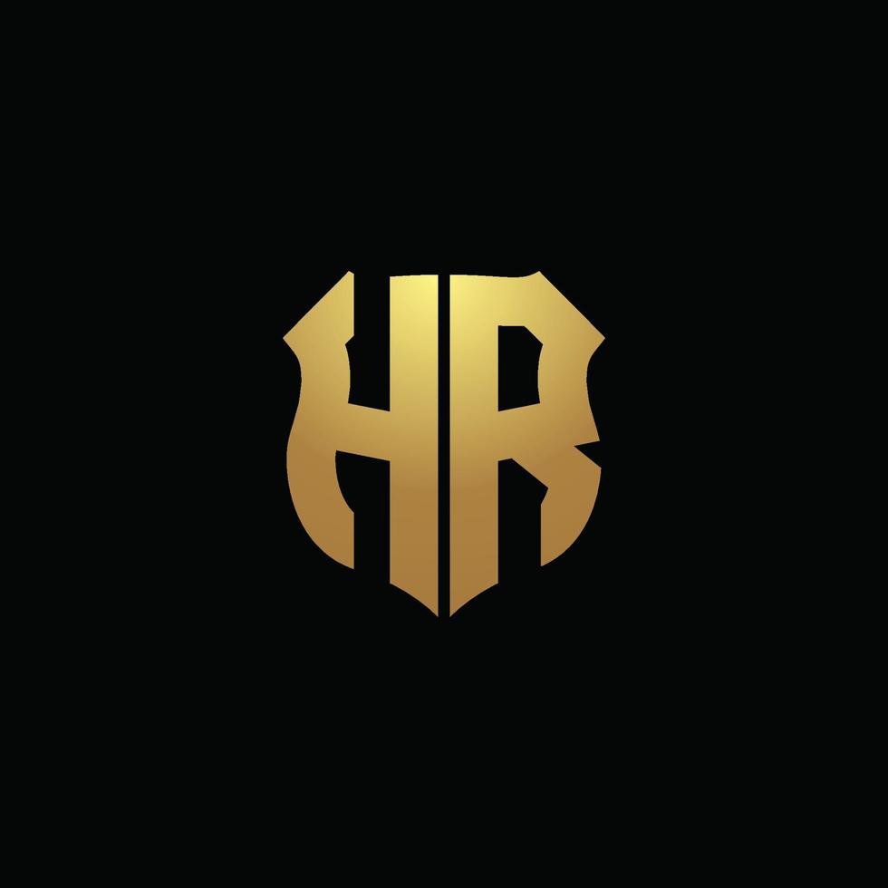 hr logo monogramma con colori dorati e modello di design a forma di scudo vettore