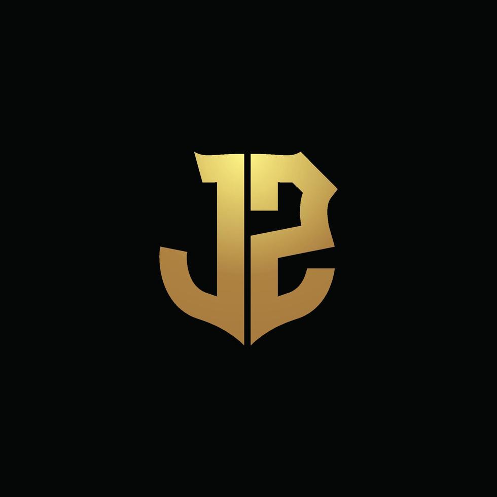 jz logo monogramma con colori dorati e modello di design a forma di scudo vettore