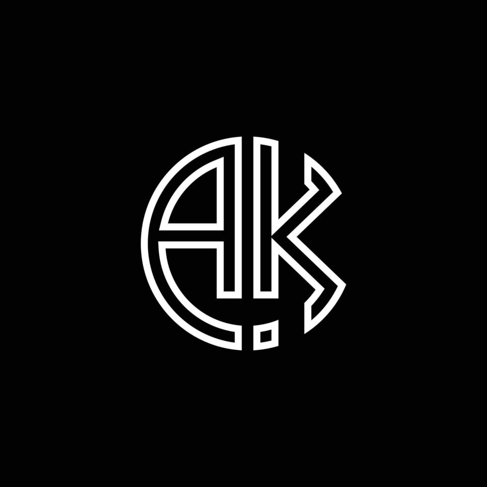 modello di progettazione del contorno di stile del nastro del cerchio del logo del monogramma ak vettore