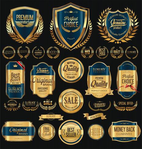 Distintivi ed etichette d&#39;oro di lusso premium vettore