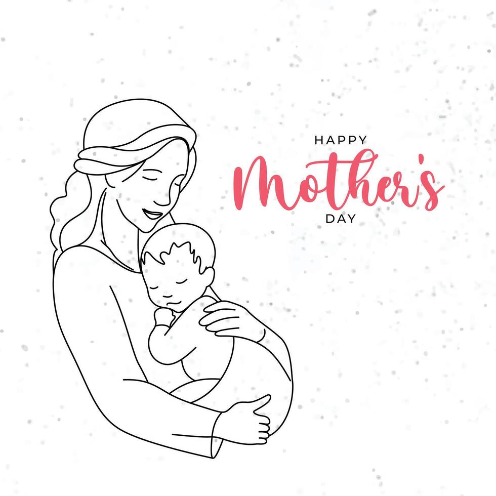 contento La madre di giorno con mamma e bambino, minimalista carta per madre giorno, minimalista arte vettore