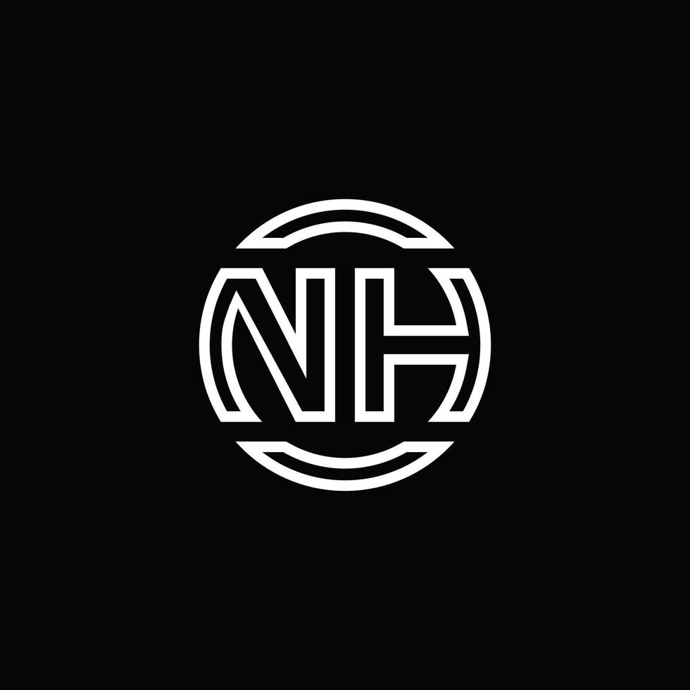 nh logo monogramma con modello di design arrotondato cerchio spazio negativo vettore