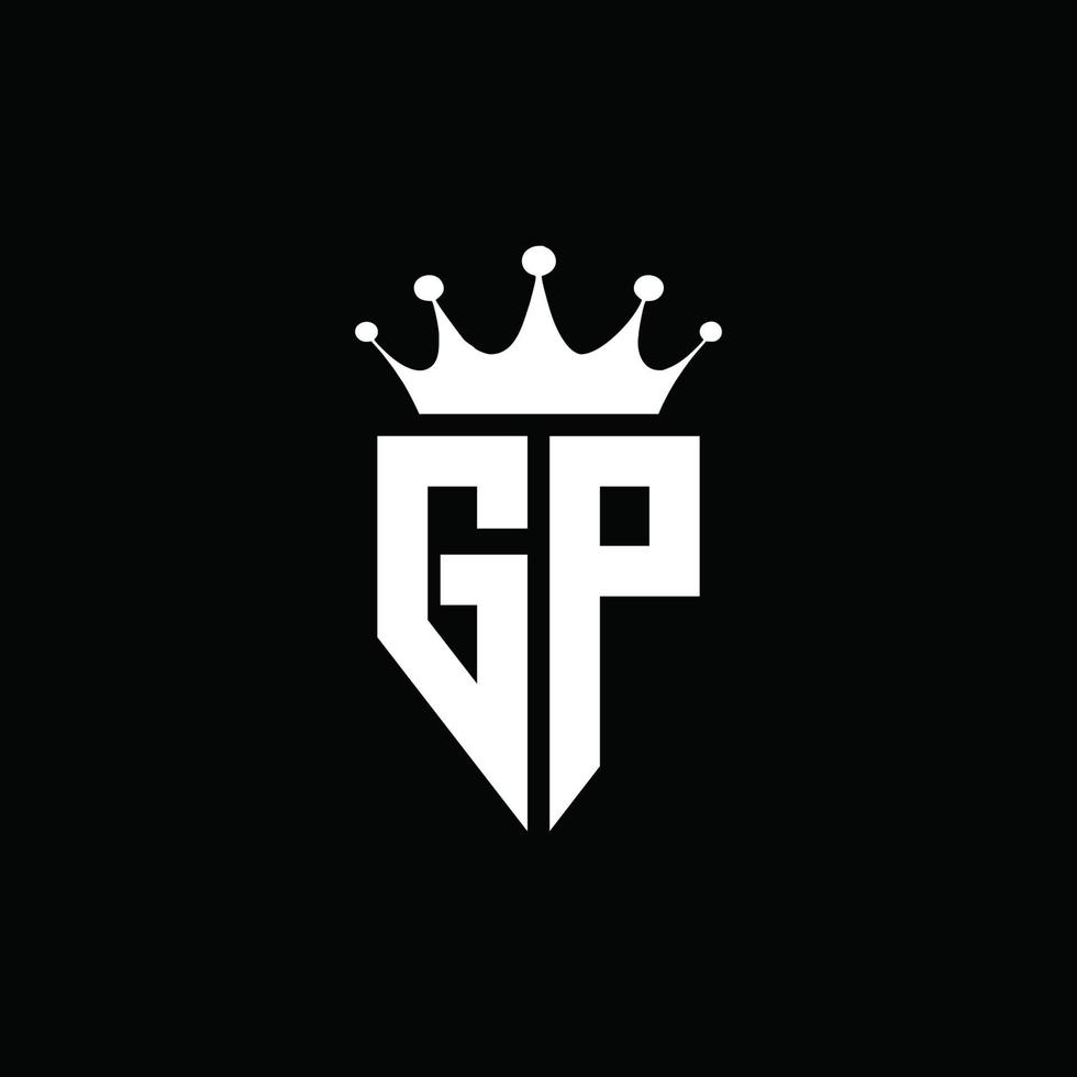 gp logo monogramma stile emblema con modello di design a forma di corona vettore