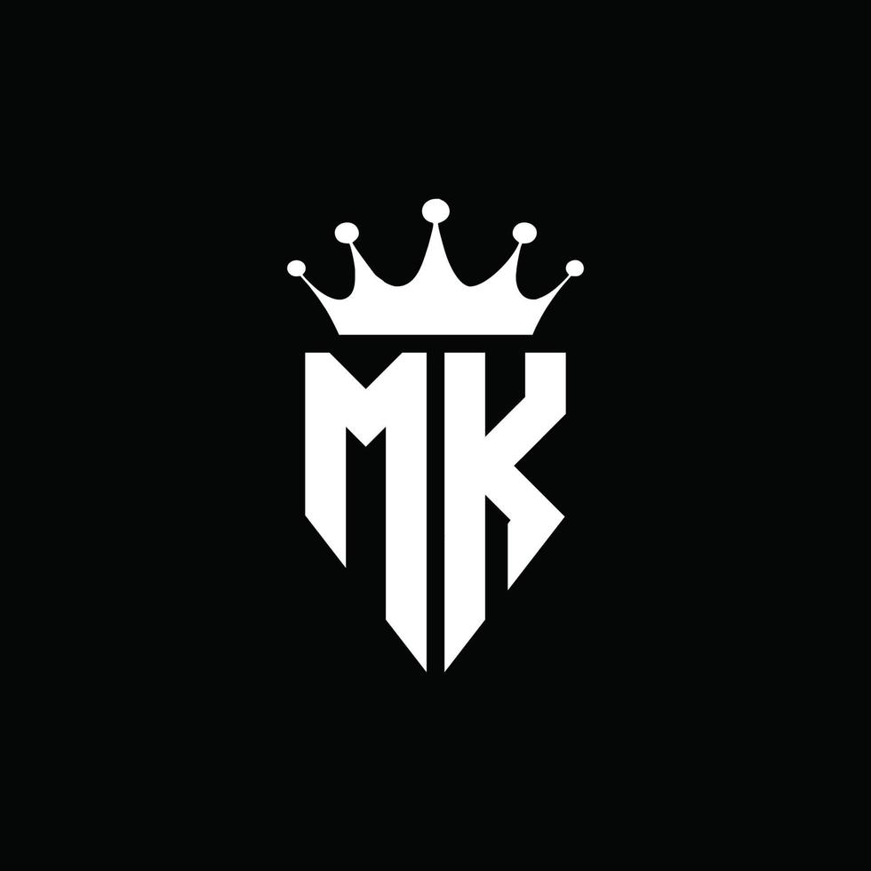 mk logo monogramma stile emblema con modello di design a forma di corona vettore