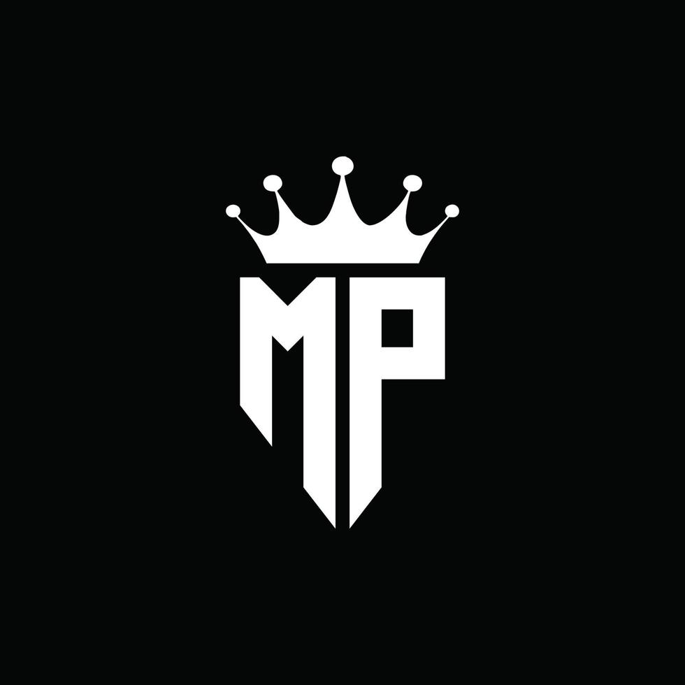 mp logo monogramma stile emblema con modello di design a forma di corona vettore