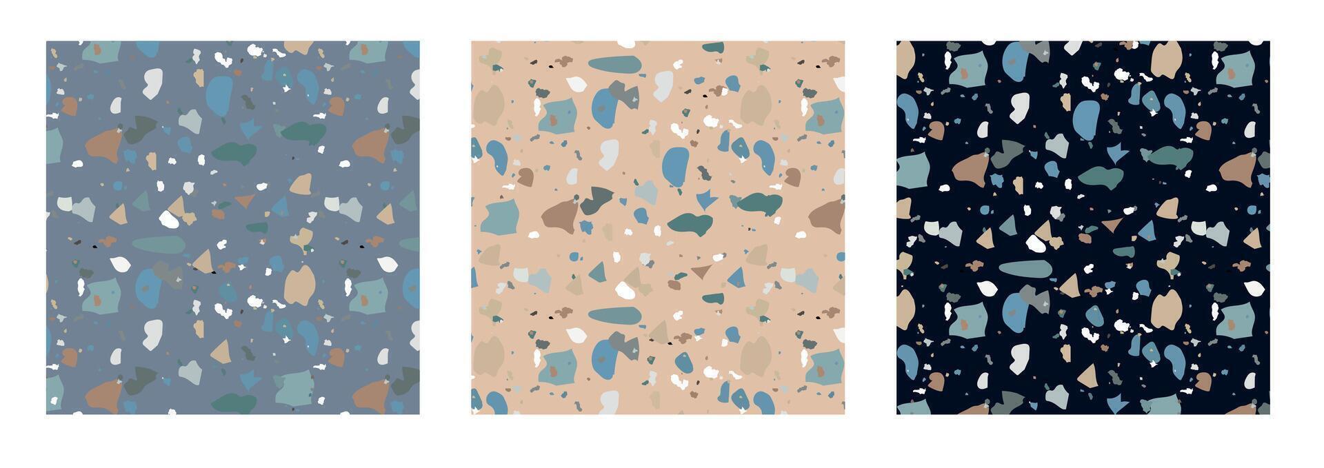 terrazzo modello collezione nel naturale pastello colori con astratto mosaico pietra forme. classico granito naturale terrazzo pavimento. interno design sfondo per Stampa, moda o di moda design vettore