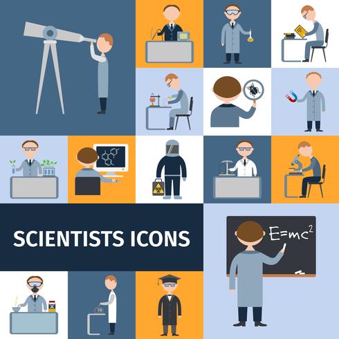 Set di icone di scienziati vettore