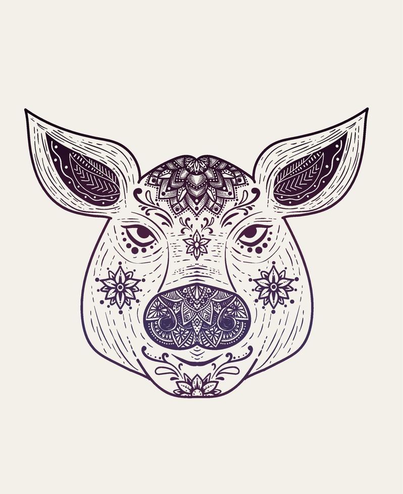illustrazione vettoriale testa di maiale con stile mandala