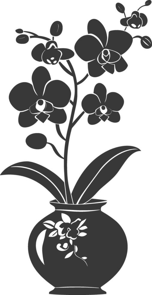 ai generato silhouette orchidea fiore nel il vaso nero colore solo vettore