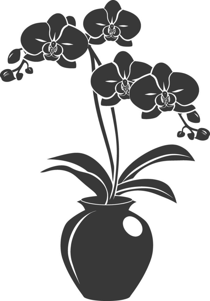 ai generato silhouette orchidea fiore nel il vaso nero colore solo vettore