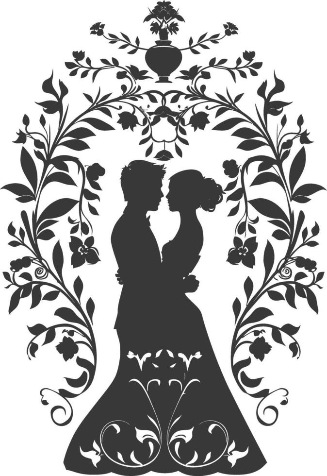 ai generato silhouette elementi di il sposa e sposo per nozze inviti siamo nero solo vettore