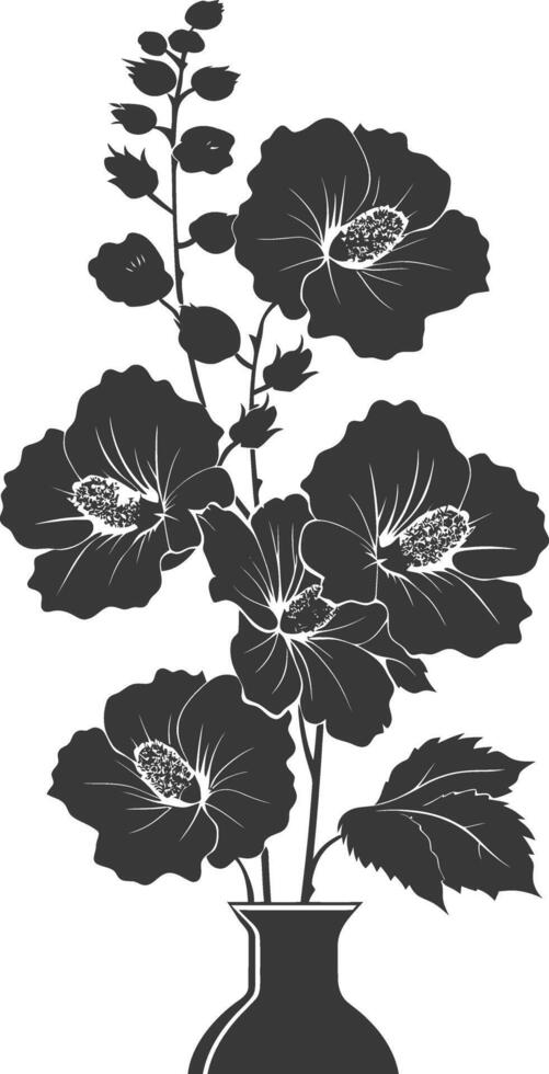silhouette malvarosa fiore nel il vaso nero colore solo vettore