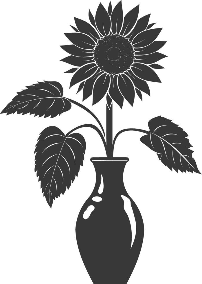 silhouette girasole fiore nel il vaso nero colore solo vettore