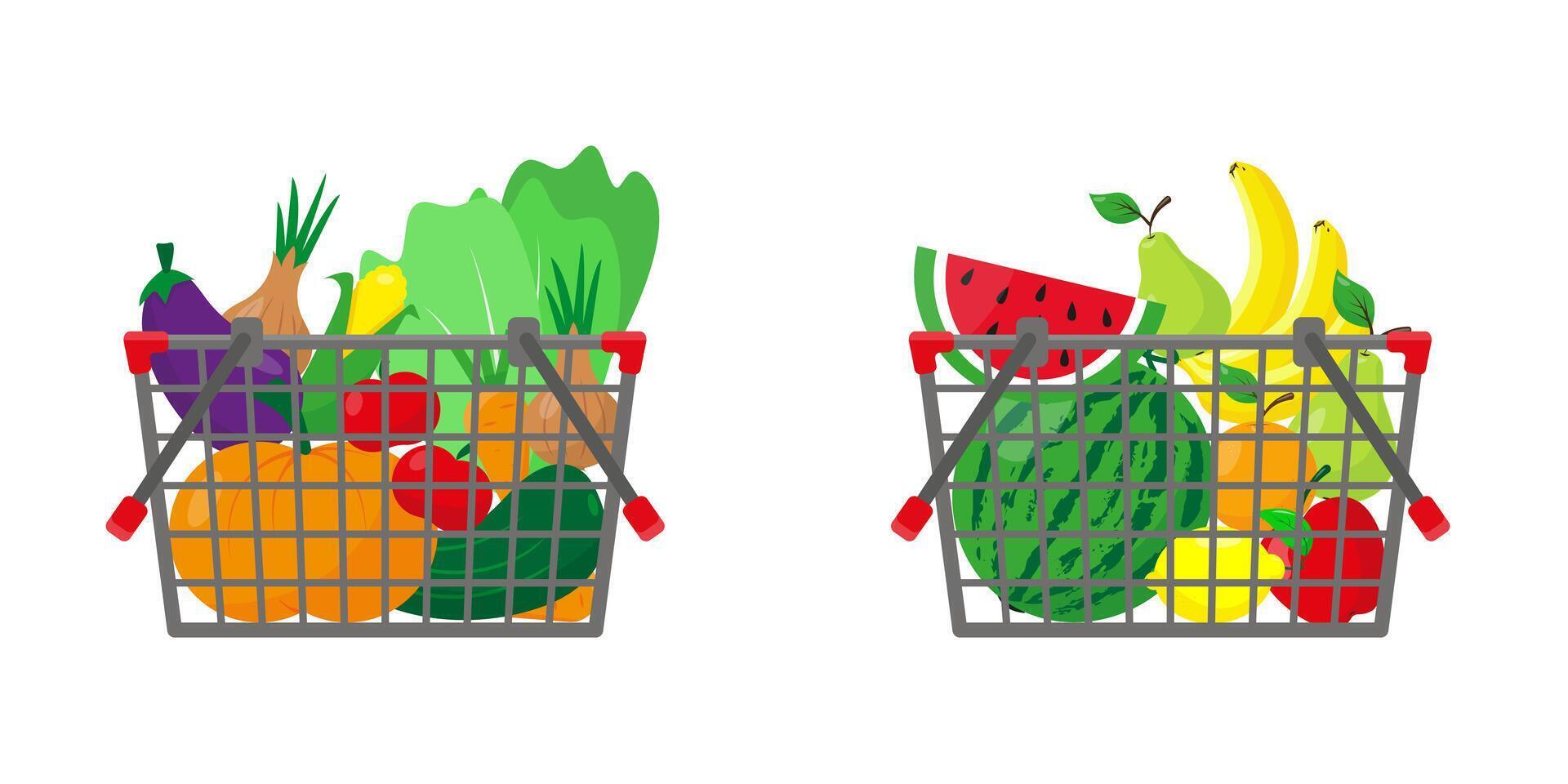 shopping cesti con frutta e verdure. vettore