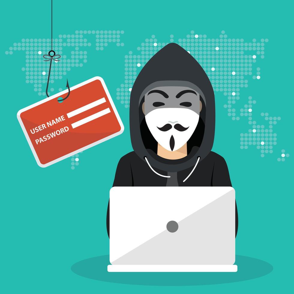 pirateria phishing attacco. Internet phishing, Internet sicurezza concetto. piatto illustrazione vettore
