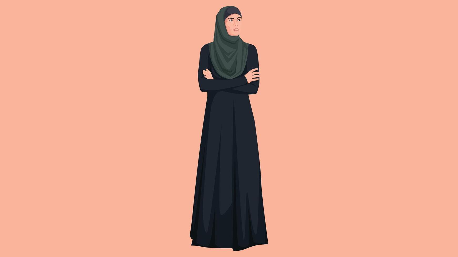 arabo donna femal illustrazione attraversamento braccia vettore