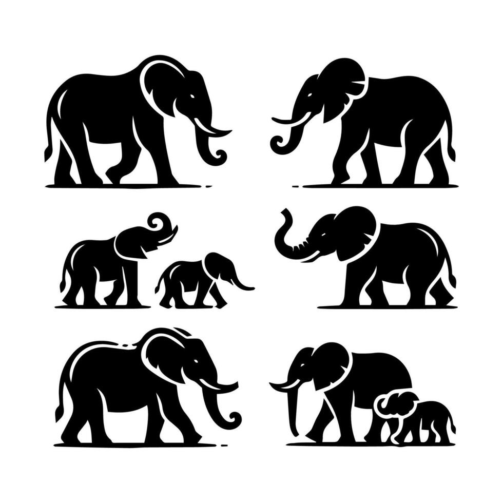 elefanti silhouette, animale icone, selvaggio vita, foresta animali vettore