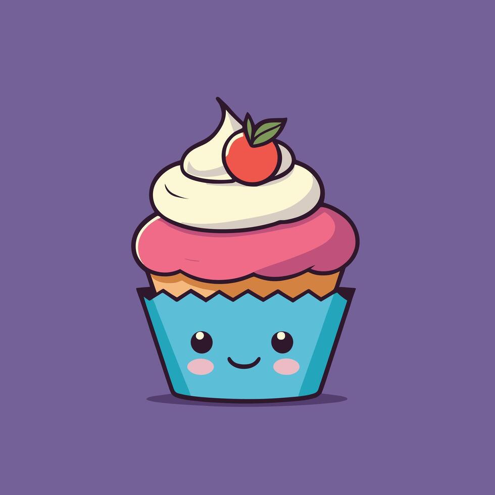 Groovy Cupcake cartone animato illustrazione design vettore