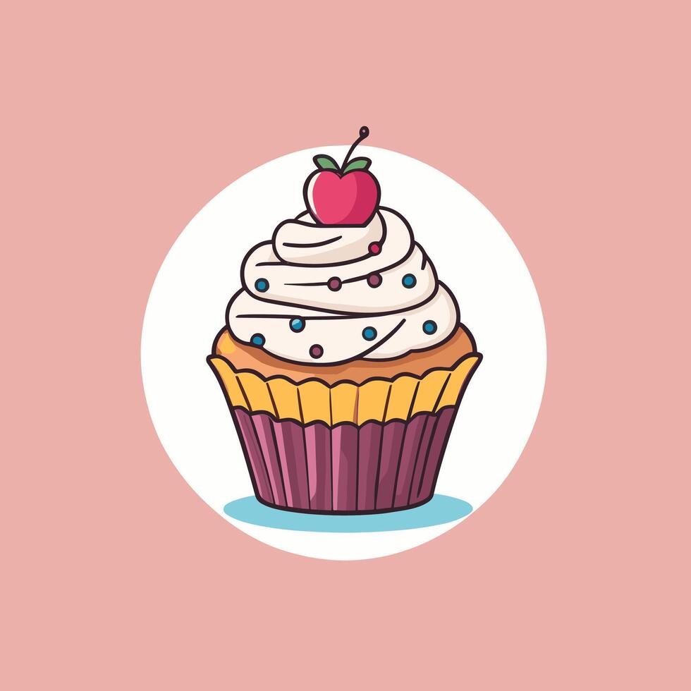 Groovy Cupcake cartone animato illustrazione design vettore