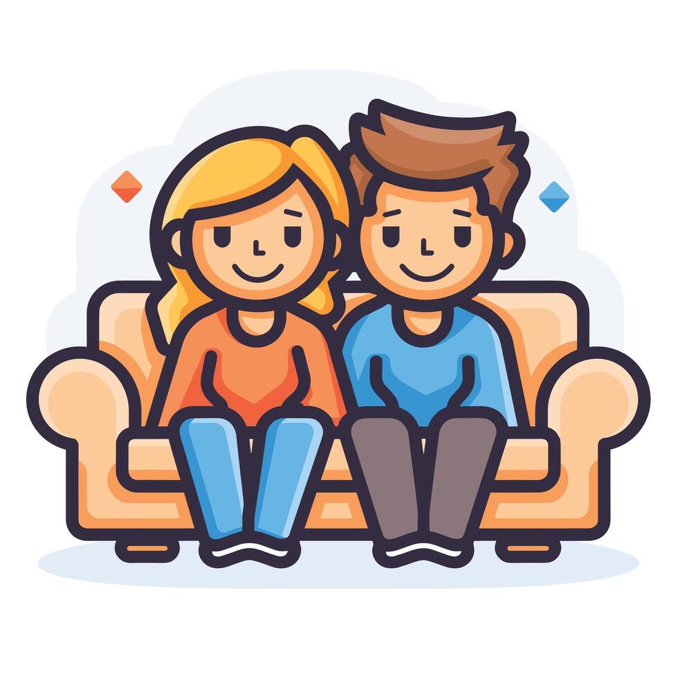 carino coppia nel amore seduta su divano semplice illustrazione vettore