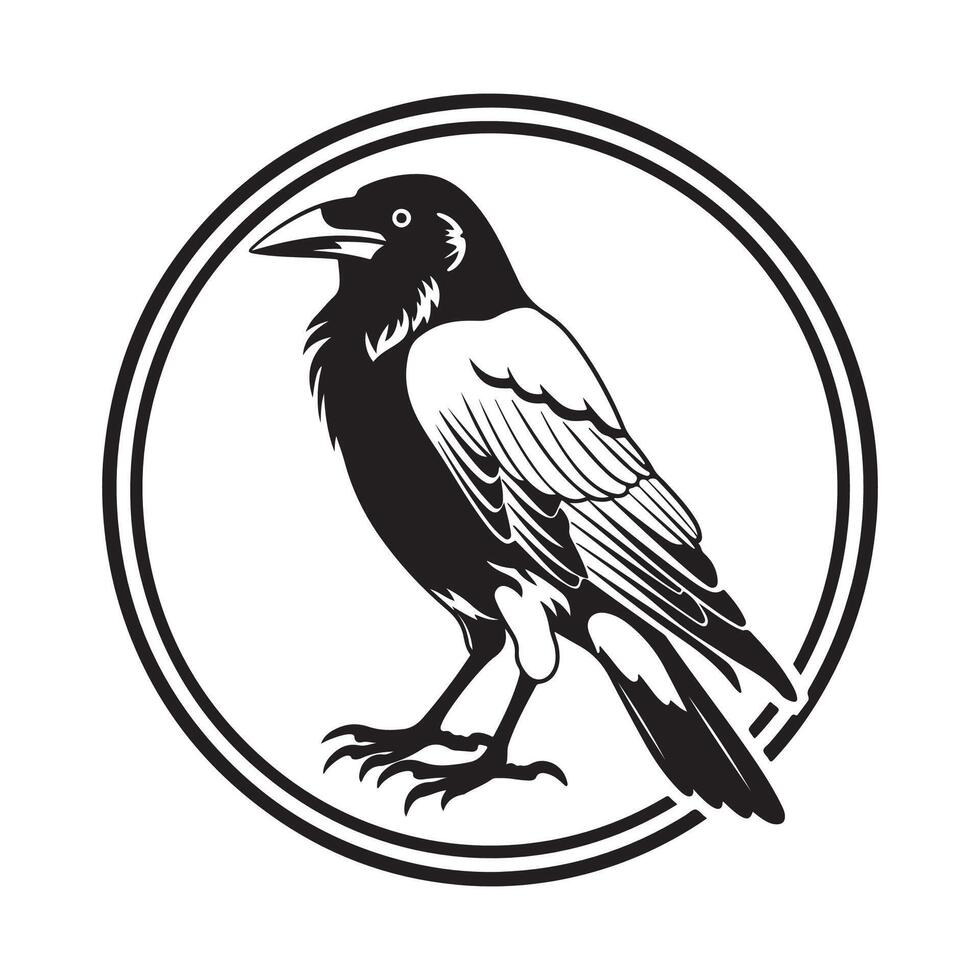 Corvo corvo In piedi con cerchio Immagine design illustrazione vettore