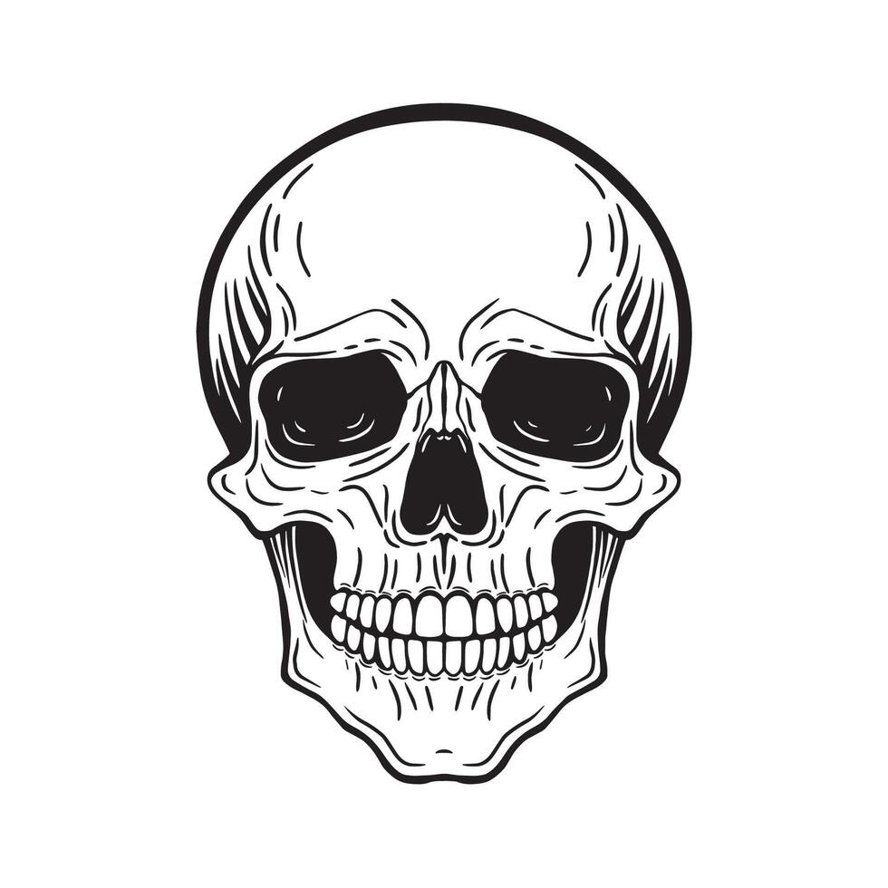 grafico disegno di un' cranio, nero e bianca illustrazione, design elemento per Halloween vettore